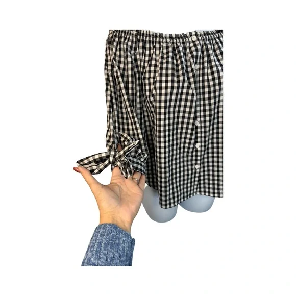 Caution To The Wind Black White 3/4 Sleeve Peasant Top Size Small - Picture 4 of 10